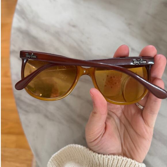 Vintage 80s Ray Ban Brown Polarized Yellow Mirror Lens Round Eye Sunglasses main image 5
